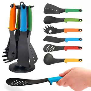 6 Piece Kitchen Utensils Set Cooking Baking Tool Spoon Turner Ladle Nylon Stand - Picture 1 of 12