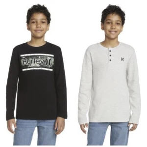 NEW Boy's Hurley 2 Pack Black Gray Thermal Long Sleeve Shirts Size Small 8 - Picture 1 of 14