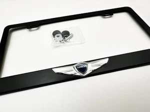 BLACK Genesis Wing License Plate Frame with Chrome Wing Logo Stainless Steel - Picture 1 of 3
