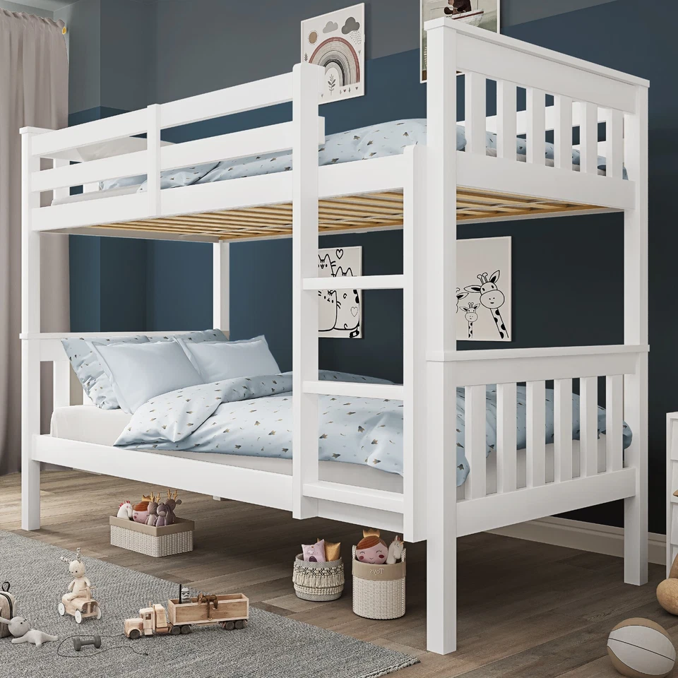 Double Bunk Bed for Kids Twin Sleeper Solid Pine Wooden 3FT Single Bed Frame - Image 1 of 1
