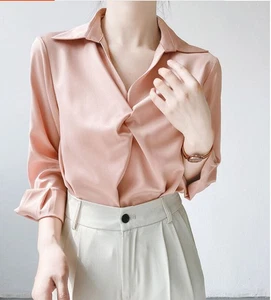 Women Satin Faux Silk Smooth Long Sleeve Career Shirts Long Sleeve Blouse Top - Picture 1 of 14