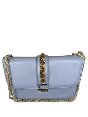 Valentino Garavani Blue Leather Rockstud Crossbody Bag With Gold Chain Strap EUC - Image 1 of 4