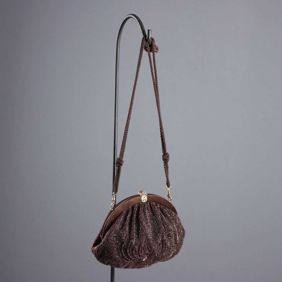 Bolso Pirovano Vintage Cuentas Satinadas Metal Dorado Italia Años 60 Original Foto 1 de 4