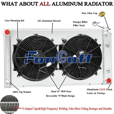 4 Row Aluminum Radiator Shroud Fan For 1977-1992 Cadillac Fleetwood 5.7L AT/MT - Image 1 of 4