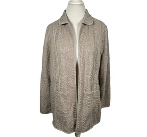 Chicos 3 Beige Shimmer Textured Open Front Cardigan Jacket Artsy Elegant Size XL - Picture 1 of 12
