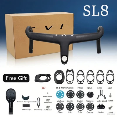 Manubrio integrato bici da strada 28,6 mm completo fibra di carbonio drop bar bici - Immagine 1 di 4