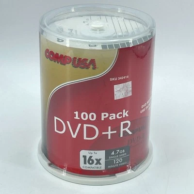 COMPUSA 100 Pack DVD+R 16X 4.7GB 120 Min Recordable Media Disc Spindle NEW - Image 1 of 4