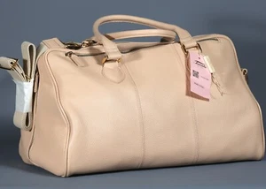 Bolso de Lona Terrida Beige Cuero Guijarro Fin de Semana/Viaje 18"x11"x11" Italia - Imagen 1 de 8