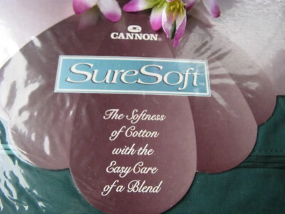 "Sábana plana Cannon King suave verde profundo NOS 50/50 mezcla 108"" x 102"" vintage" Foto 1 de 4