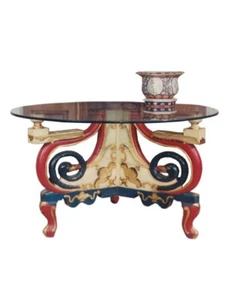 Directoire style round vintage table with glass top - Picture 1 of 6