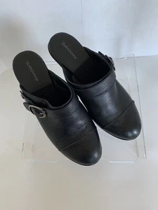 Euro Step Megan 8M- Mule, Clog, Sling Back Black Leather Shoe Heel EUC - Picture 1 of 5