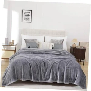 300GSM Luxury Soft Fleece Blanket King - Plush Fuzzy Cozy King (108"x90") Grey - Picture 1 of 7
