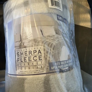 ,LIFE COMFORT ,Reversible Sherpa Fleece Blanket, 94" X 108" Choice Light Gray - Picture 1 of 6