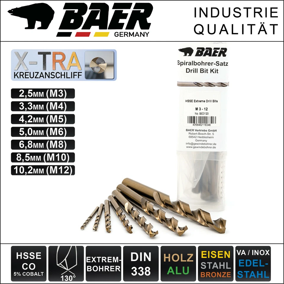 Bär M 3 - M 12 HSSE Spiralbohrer Set