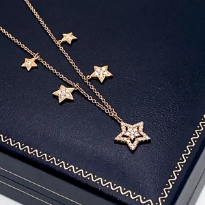 18K Gold Diamant Collier 0,40ct natürlicher Diamant Stern Anhänger UK punziert - Bild 1 von 15