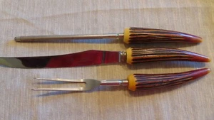 JUEGO DE TALLA 3 ASAS DE CUERNO DE BAQUELITA VINTAGE DE ACERO INOXIDABLE SHEFFIELD INGLATERRA - Imagen 1 de 4