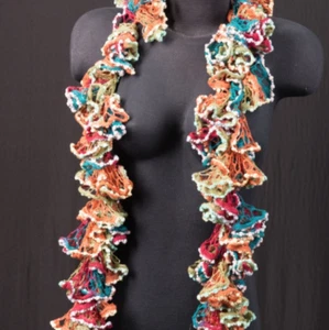 colorful round crochet scarf 62 in long orange blue red green yellow - Picture 1 of 12