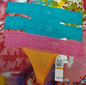 3 NEW JEZEBEL 50727 SPARKLE BT MICROFIBER MERC LACE WAIST THONG PANTIES S - Picture 1 of 2