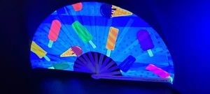 Ice cream 14" UV glow bamboo clack fan for parties circuit - Picture 1 of 3
