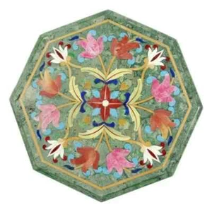 Green Marble Coffee Table – Semi-Precious Stone Inlay Art – Luxury Handmade arts - Picture 1 of 8