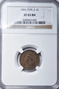 1886 TYPE 2 INDIAN HEAD CENT - NGC XF45 - NICE COLOR! - Picture 1 of 4