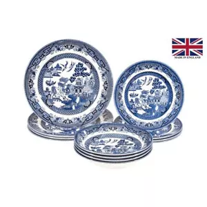 Queens by Churchill - Blue Willow 12pc Dinner Set (Made in England) - Picture 1 of 5