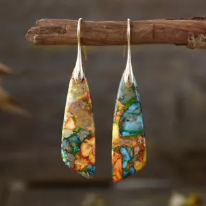 Natural Imperial Jasper Drop Earrings Sea Sediment Stone Boho Dangle Earring - Picture 1 of 6