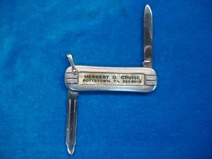 VINTAGE COLONIAL BRAND VEST POCKET/PKT WATCH CHAIN KNIFE/FILE - POTTSTOWN, PA AD - Picture 1 of 12