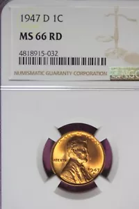 1947 D- NGC MS66 RD LINCOLN WHEAT CENT #B45248 - Picture 1 of 2