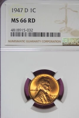 1947 D- NGC MS66 RD LINCOLN WHEAT CENT #B45248 - Image 1 of 2