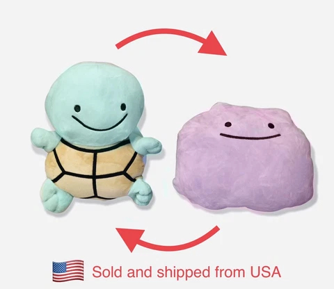 Ditto Squirtle Plush Stuffed Animal 8 inch New Reversible Pokemon center japan Cover
