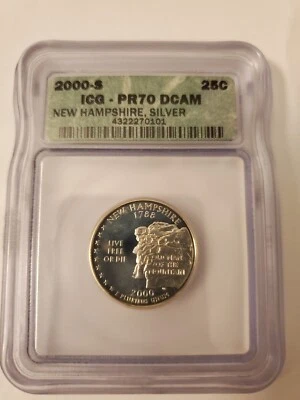 Silver New Hampshire State Quarter- 2000-S ICG-PR70 DCAM --RARE - Image 1 of 4
