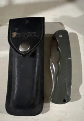 vintage buck 422 folding knife USA Bucklite Lock Back Green Leather Sheath  - Image 1 of 4