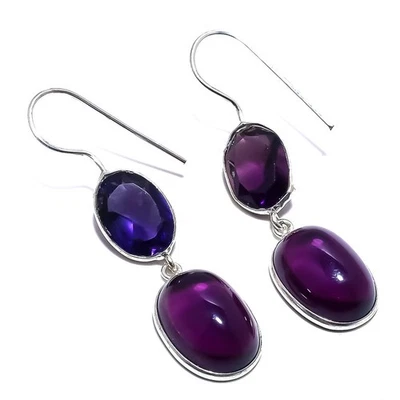 African Amethyst Gemstone 925 Sterling Silver Earring 2.0" R251 - Image 1 of 4