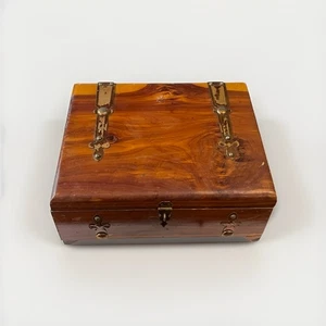 Vintage Wood Box Chest Trinkets Keepsakes Copper Inlay Accents With Padlock Key - Picture 1 of 17