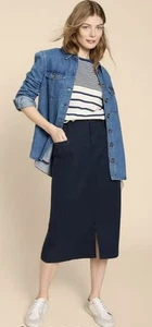 White Stuff Penny Women's Midi Skirt Ladies Cotton Navy Size 8/18/20 - Picture 1 of 6