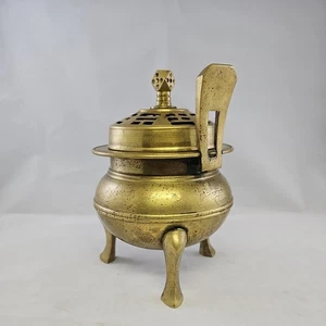 Quemador de incienso sensor trípode de latón antiguo coreano raro principios del siglo XX. - Imagen 1 de 11