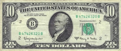 $10 1963-A Small Size Federal Reserve Note, Reverse Off-Set Printing Error - Image 1 of 2