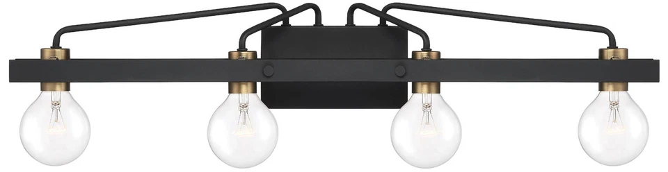 Ravella 33 1/4" Ancho Negro y Latón 4 Luces Moderno Tocador Baño Luz Foto 1 de 1
