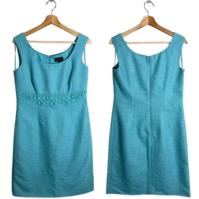 Платье-футляр женское Luisa Spagnoli льняное украшенное драгоценными камнями 42 синее итальянское твидовое дизайнерское - Изображение 1 из 4