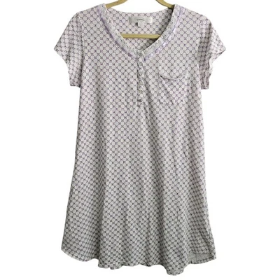 Eileen West XS Short Sleeve Nightgown Purple White Check Print Lace Trim Modal - Image 1 of 4