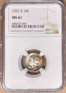 1931-S NGC MS61 Mercury Dime 10c - San Francisco Mint - Picture 1 of 4