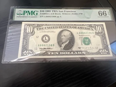 FR. 2032-L 1995 $10 FRN SAN FRANCISCO, CA PCGS GEM UNCIRCULATED-66 EPQ - Image 1 of 2