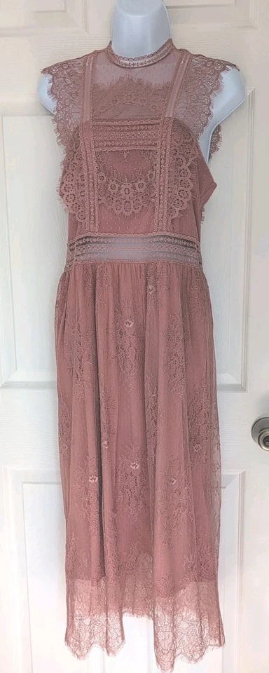 Maxi Vestido Express Rosa Polvoriento Encaje Talla Mediana Boho Chic Romántico Cottagecore Foto 1 de 4
