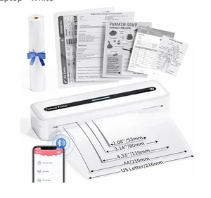 Portable Printers Wireless for Travel, 300DPI Mini Compact Inkless Printer White - Picture 1 of 9