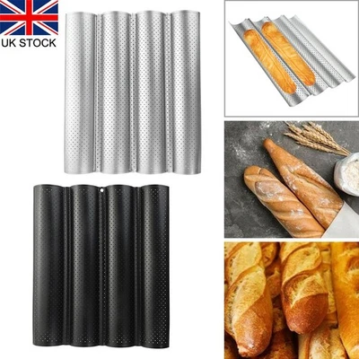 4 Wave Baguette Baking Tray Bread Mold French Loaf Tin Non-Stick Cake Plate Tool - Image 1 of 4