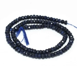 Magnificent Corundum Blue Sapphire 4-4.5mm Rondelle Faceted Loose Beads 13" Long - Picture 1 of 7