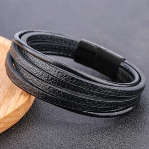 Leder Armband Armreif Herren Braid Männer Magnetverschluss Vintage Geschenk - Bild 1 von 7