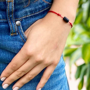 Black tourmaline adjustable red cord bracelet chakra healing energy shield gift - Picture 1 of 10