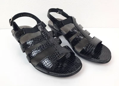 SAS Allegro Black Croc Print Leather Strappy Heel Sandals, Women's US Size 7.5 W - Image 1 of 4